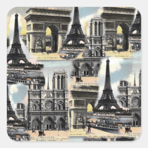 Vintager Franzose-Paris-Reise-Collagen-Eiffel-Turm Quadratischer Aufkleber