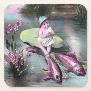 Vintager französischer Aprilscherz Pistcard Rechteckiger Pappuntersetzer