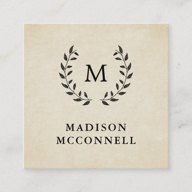 Vintager französischer Art-Wreath und Monogramm Quadratische Visitenkarte (Vorderseite)