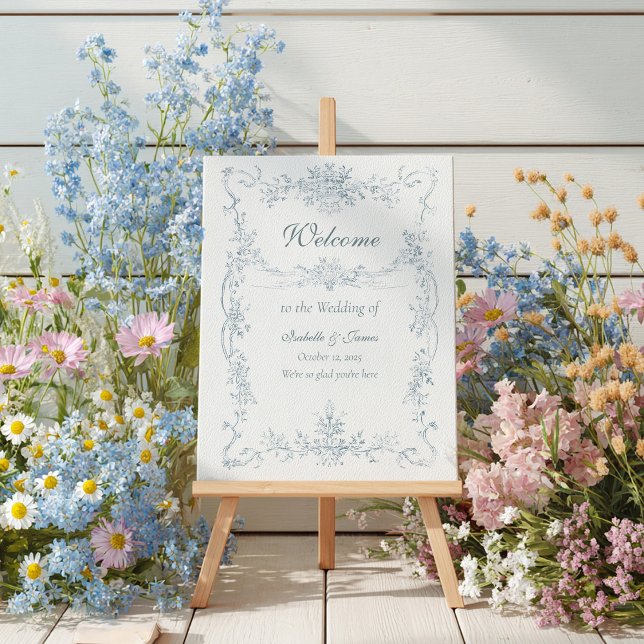 Vintager französischer Blue Wedding Frame Willkomm Poster (Von Creator hochgeladen)