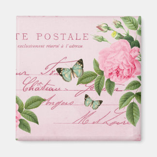 Vintager französischer Blumenmagnet mit rosa Rosa Magnet