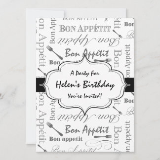 Vintager französischer Bön Appetit Schwarz und Wei Einladung