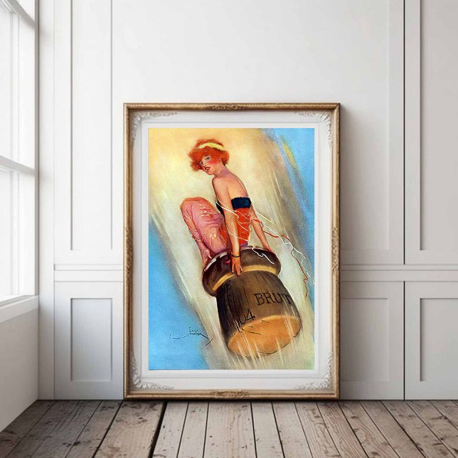 Vintager französischer Champagner-Poster der 30er  Poster (Vintage 1920s 1930s Fashionable Flapper Champagne Artwork Bar Cart Trendy Girly Hens Night Decor )