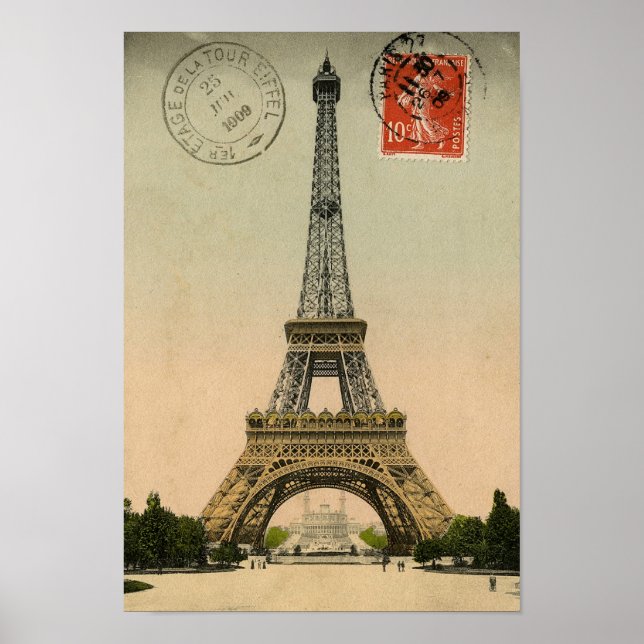 Vintager französischer Chic Eiffel Tower Paris Pos Poster (Vorne)
