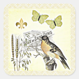 Vintager französischer Collage Bird Butterfly Fleu Quadratischer Aufkleber
