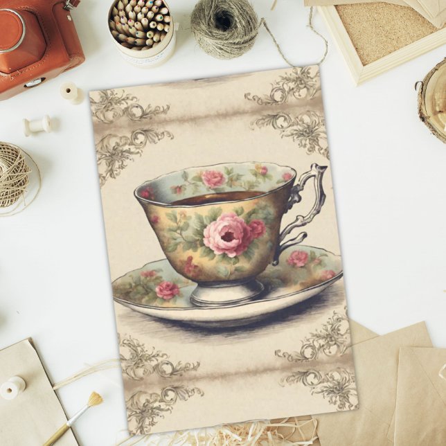 Vintager französischer Country Blumenkohl-Cup Seidenpapier (Vintage French Country Floral Tea Cup Tissue Paper)