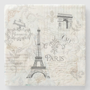 Vintager französischer Dekor-Untersetzer Paris Steinuntersetzer