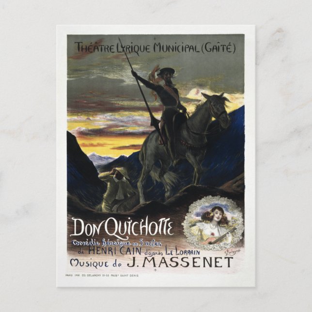 Vintager französischer Don Quixote Opera Postkarte (Vorderseite)