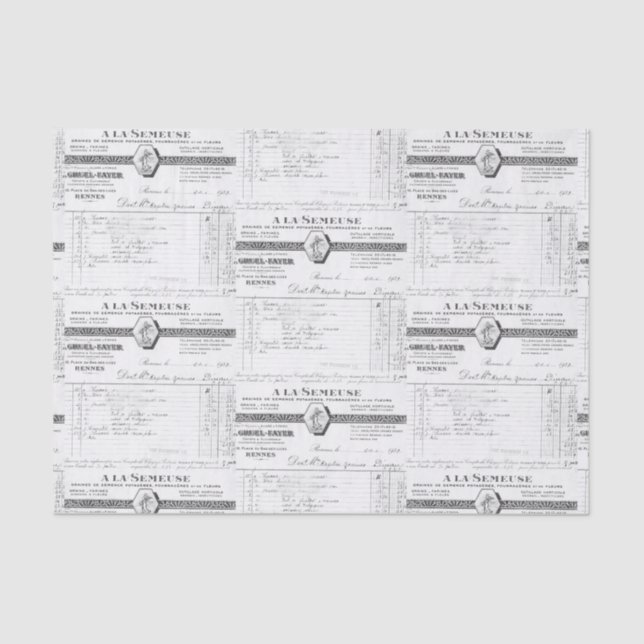 Vintager französischer Empfang Seidenpapier (Vorderseite)