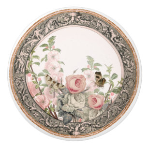 Vintager französischer Garten Rosa Blumenblätter Keramikknauf