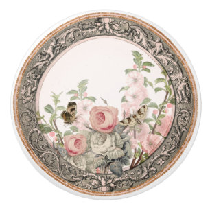 Vintager französischer Garten Rosa Blumenblättern Keramikknauf