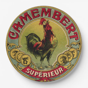 Vintager französischer Hahn-Bauernhof u. Pappteller