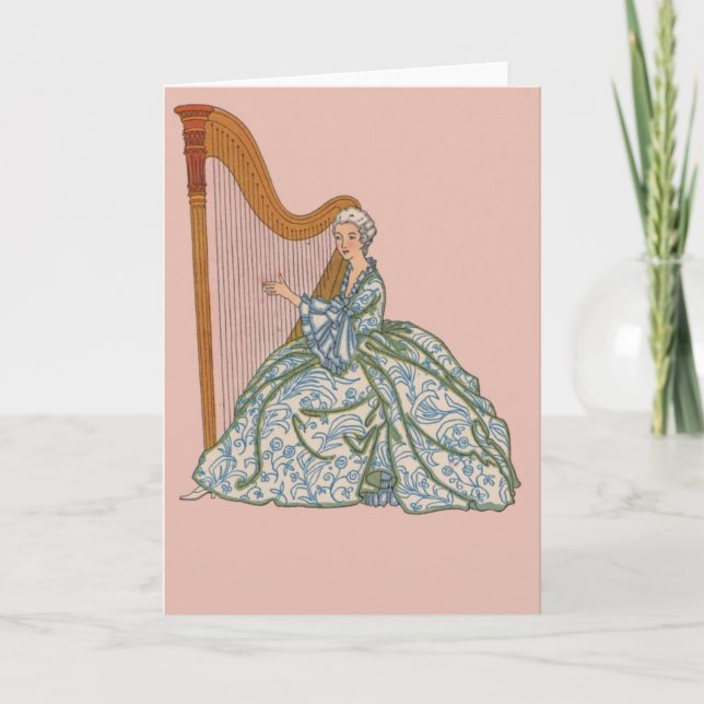 Vintager französischer Harpist Notecards und Karte (Vorderseite)