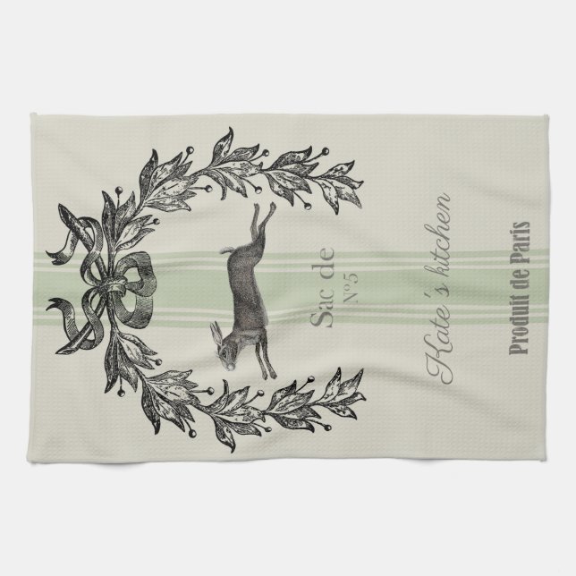 Vintager französischer Hase Geschirrtuch (Horizontal)