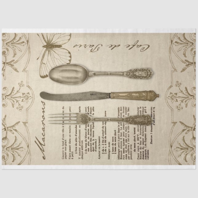 Vintager französischer Macarons Rezept Decoupage Seidenpapier (Vorderseite)