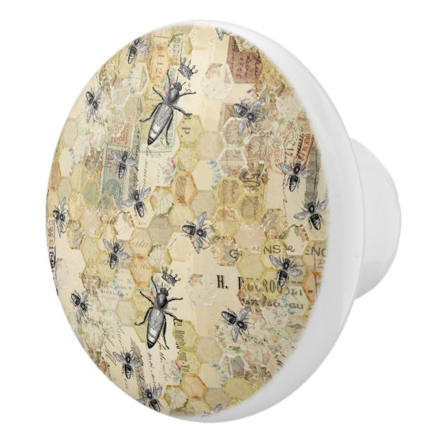 Vintager französischer Postage-Queen Bee Honey Com Keramikknauf (Rechts)