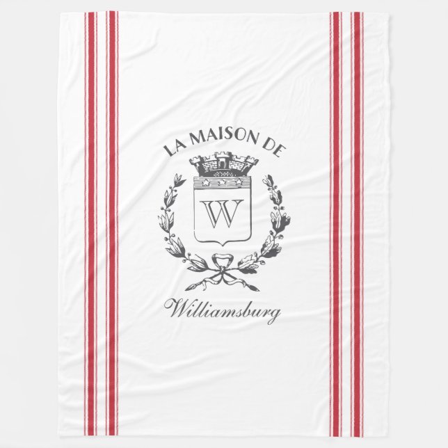 Vintager französischer Red Ticking Tape Familienwa Fleecedecke (Vorderseite)