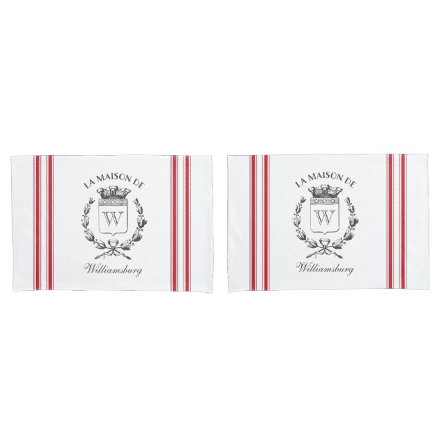 Vintager französischer Red Ticking Tape Individuel Kissenbezug (Vorderseite-Set)