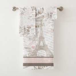 Vintager französischer Romance Collage Pink ID226 Badhandtuch Set