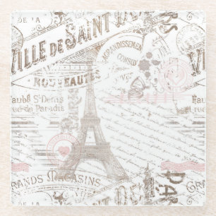 Vintager französischer Romance Collage Pink ID226 Glasuntersetzer