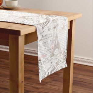 Vintager französischer Romance Collage Pink ID226 Kurzer Tischläufer