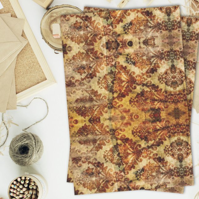 Vintager französischer Rustikaler Herbst-Brauner D Seidenpapier (Vintage French Rustic Autumn Fall Brown Damask Tissue Paper)
