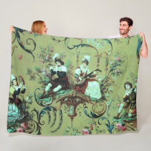 Vintager französischer Sage Green Toile Viktoriani Fleecedecke