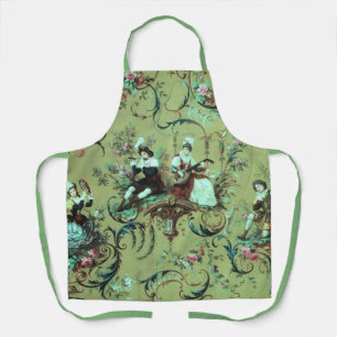 Vintager französischer Sage Green Toile Viktoriani Schürze