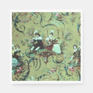 Vintager französischer Sage Green Toile Viktoriani Serviette
