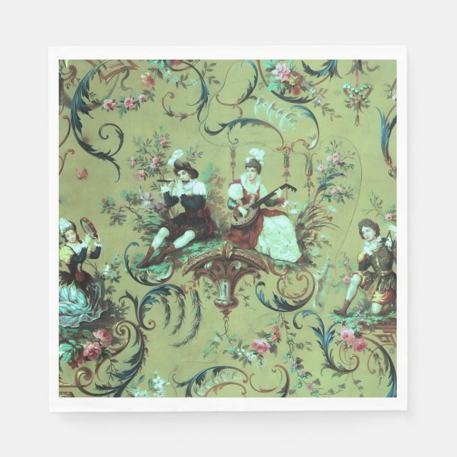 Vintager französischer Sage Green Toile Viktoriani Serviette (Vorderseite)