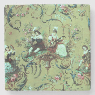Vintager französischer Sage Green Toile Viktoriani Steinuntersetzer