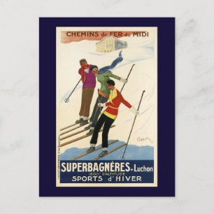 Vintager französischer Ski Postkarte