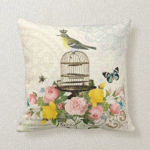 Vintager französischer Vogel und Birdcagekissen Kissen