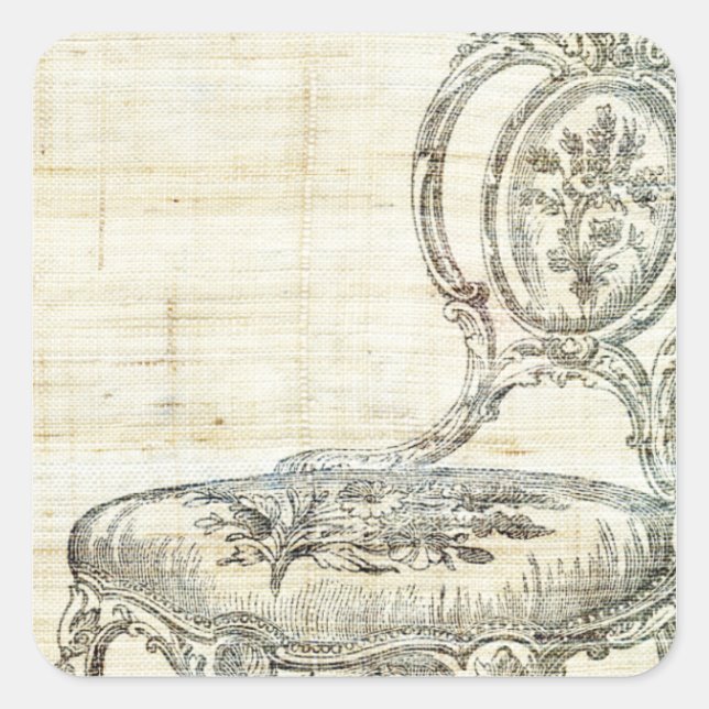 Vintager französischer Vorsitz Linen 2 Quadratischer Aufkleber (Vorderseite)