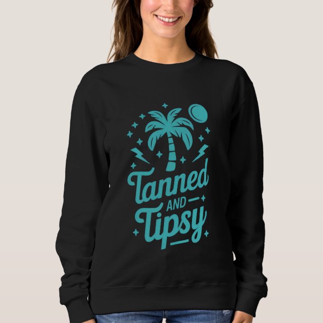 Vintager Frauenstrand mit  Kokospalmenbaum Sweatshirt (Vorderseite)