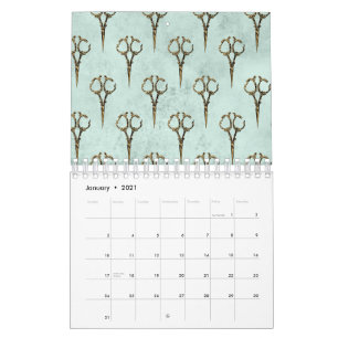 Vintager Friseursalon mit Goldener Schere Kalender