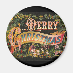 Vintager frohe Weihnacht-Blumen-Entwurf Magnet