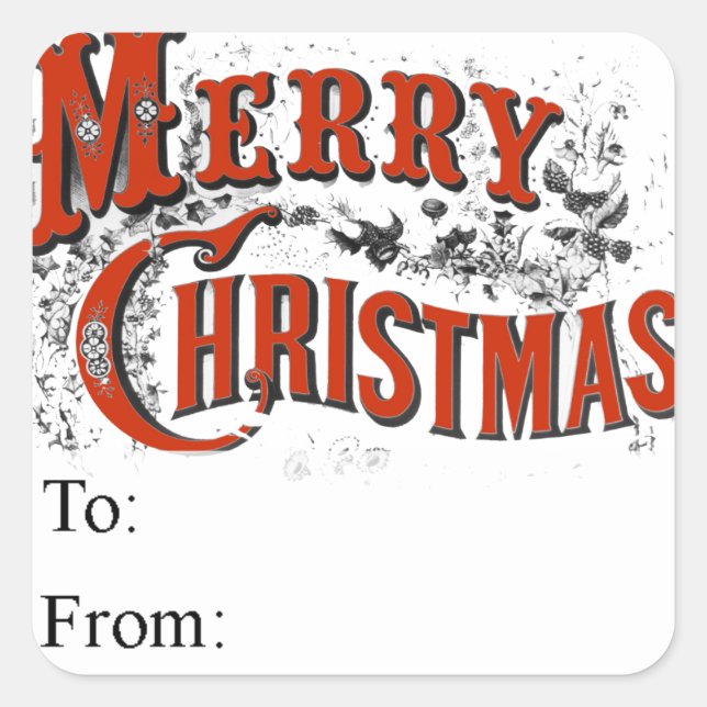 Vintager froher Weihnachtsgeschenk-Tag Quadratischer Aufkleber (Vorderseite)