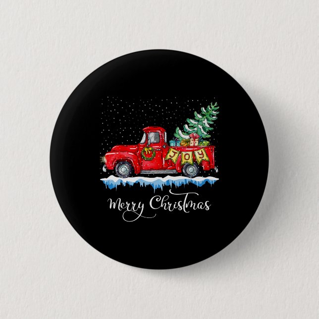 Vintager froher Weihnachtsroter LKW Alt modische C Button (Vorderseite)