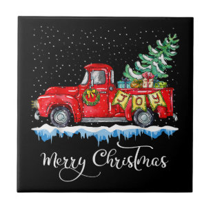 Vintager froher Weihnachtsroter LKW Alt modische C Fliese