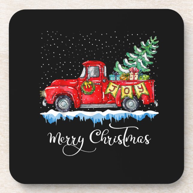 Vintager froher Weihnachtsroter LKW Alt modische C Getränkeuntersetzer (Vorderseite)