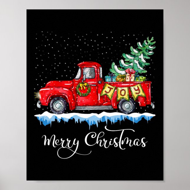 Vintager froher Weihnachtsroter LKW Alt modische C Poster (Vorne)