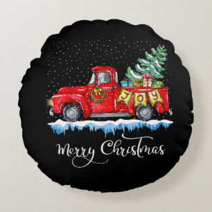 Vintager froher Weihnachtsroter LKW Alt modische C Rundes Kissen