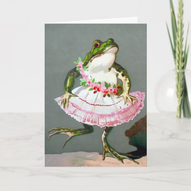 Vintager Frosch in einer Kleiderkarte Feiertagskarte (Vorderseite)