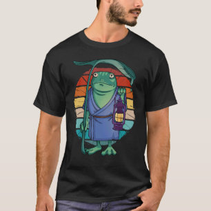 Vintager Frosch mit einer Laterne und einem Blattu T-Shirt