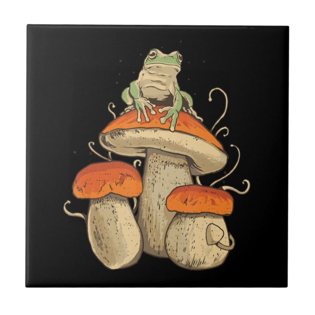 Vintager Frosch mit Pilzkern Fliese (Vorderseite)
