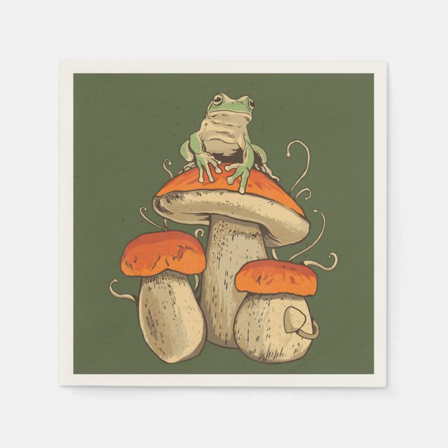 Vintager Frosch mit Pilzkern Serviette (Vorderseite)