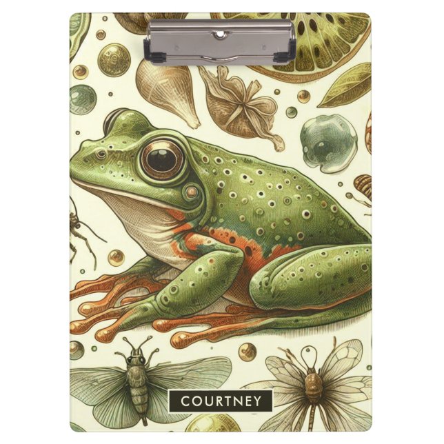 Vintager Frosch Nahtlose Wasserfarbe Klemmbrett (Vorderseite)
