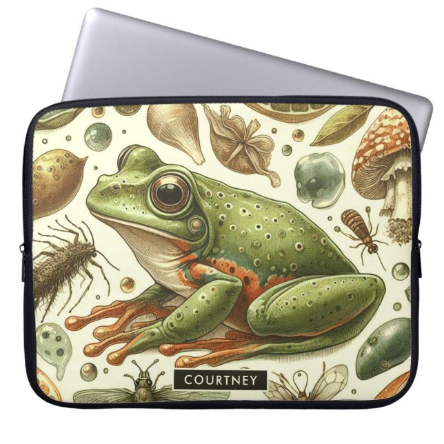 Vintager Frosch Nahtlose Wasserfarbe Laptopschutzhülle (Vorderseite)