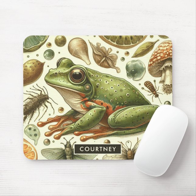 Vintager Frosch Nahtlose Wasserfarbe Mousepad (Mit Mouse)